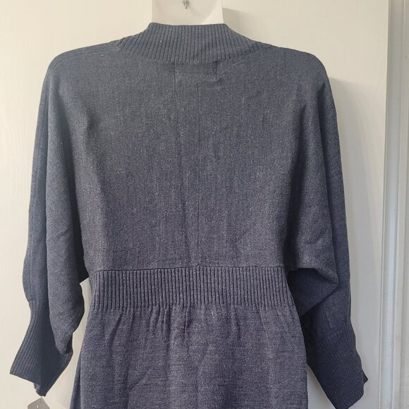 Connected Apparel Women's Charcoal V-Neck Gray Ribbed Knit Sweater Dress Size M - Picture 3 of 8